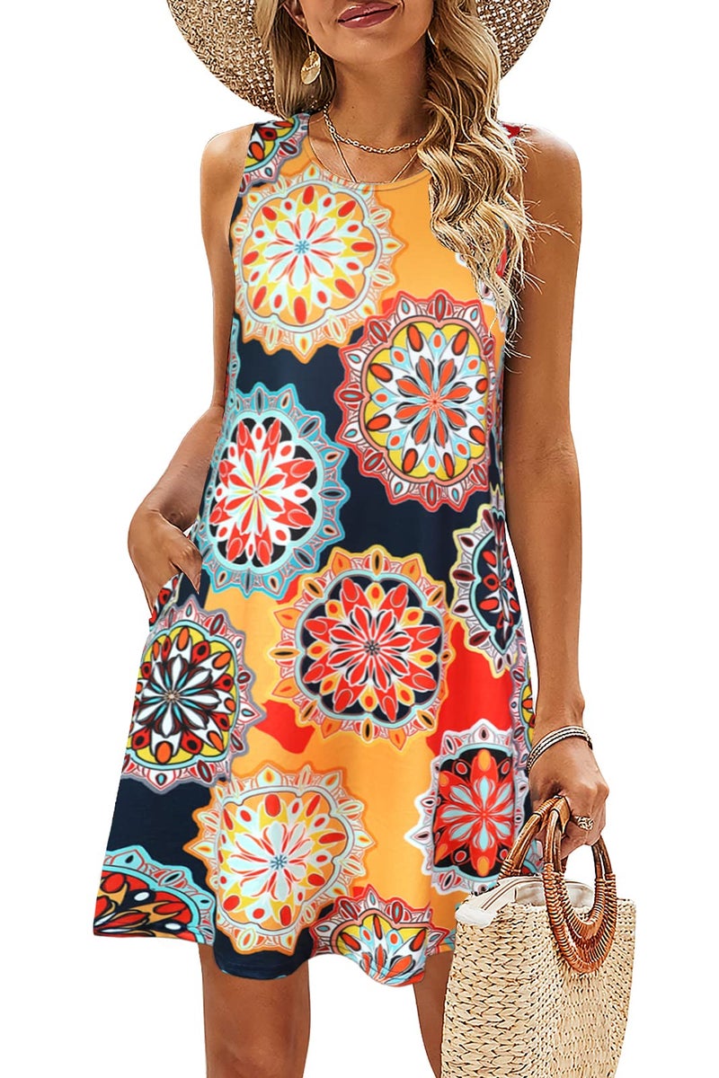SimpleFun Summer Dresses for Women Beach Sleeveless Ethnic Style Pockets Casual Loose Tank Dress Floral Pattern1,L - Image 1